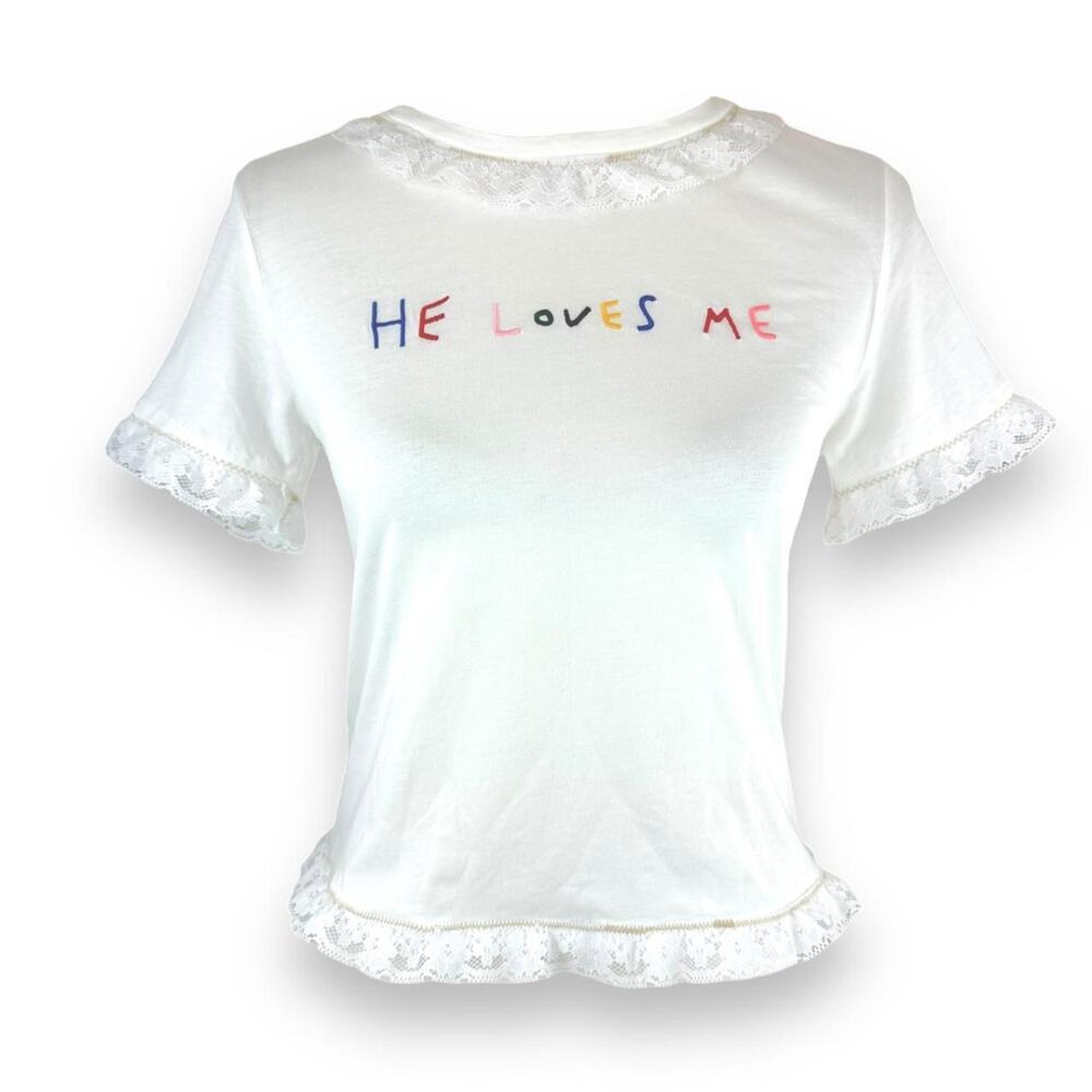 Chinti Parker He Loves Me Not Lace Cottagecore Tee Sz S